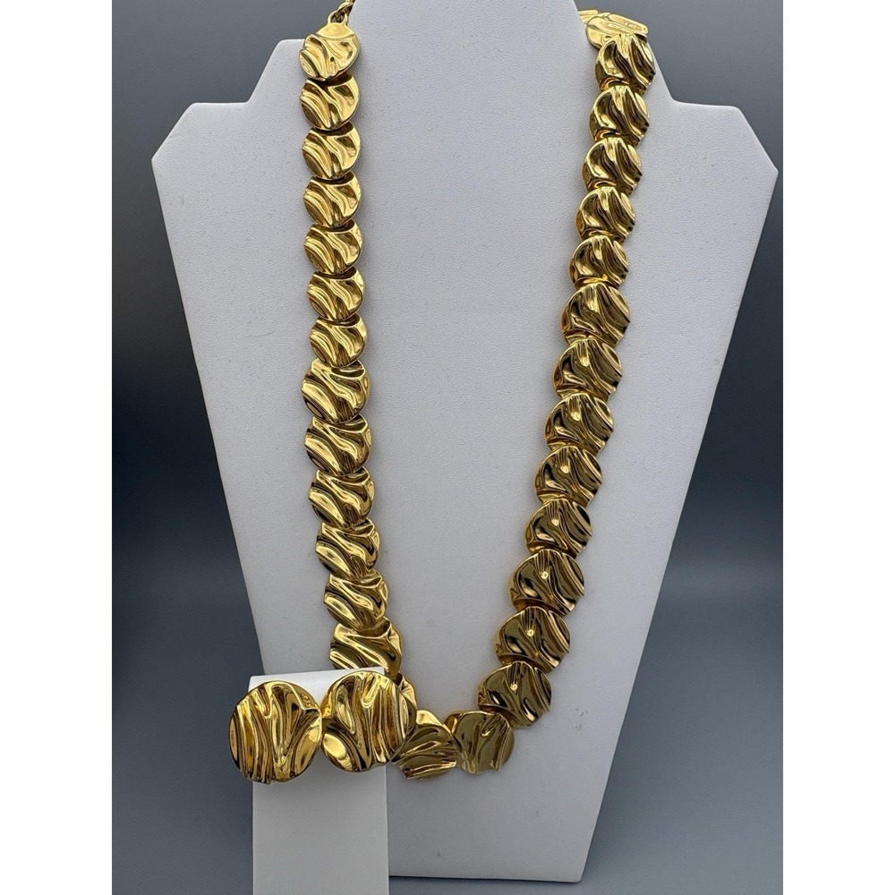 Vintage Monet Necklace Clip Earrings Set Goldtone Bold Statement Chunky